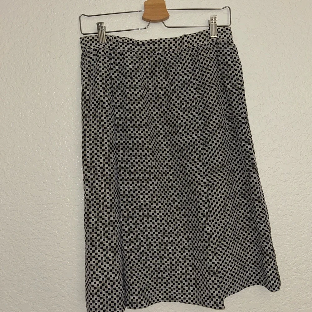 1970s Vintage Celine Paris Silk Blouse and Skirt Set Black Cream Geometric. - Picture 6 of 7